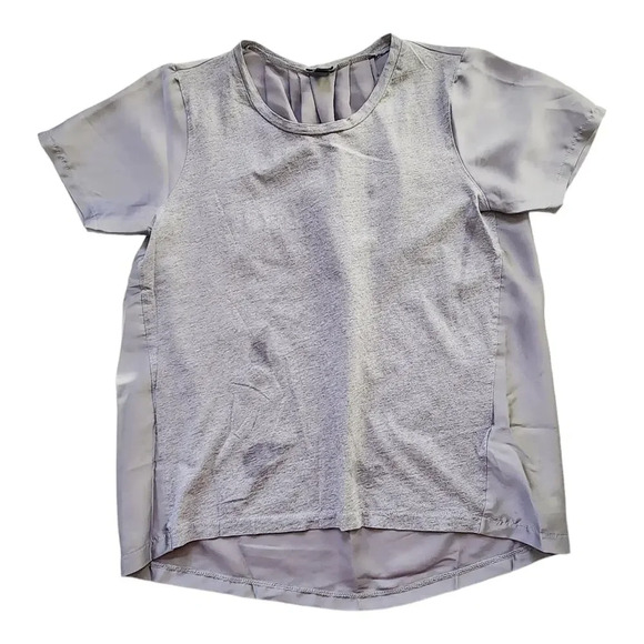 J. Crew Womens Popover Blouse XXS Gray Combo Crewneck T Shirt Pleated Back - Picture 5 of 7